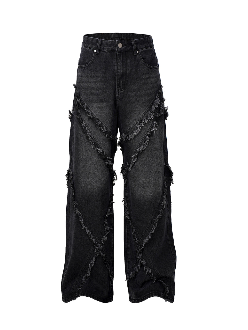 Frayed Patchwork Tassel Wide-Leg Baggy Jeans