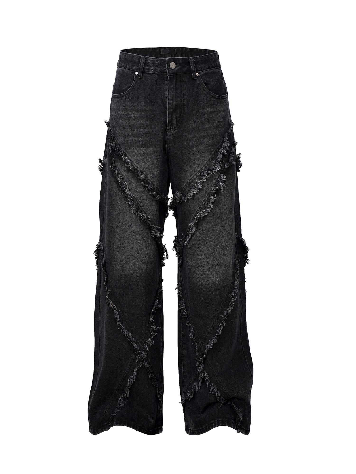 Frayed Patchwork Tassel Wide-Leg Baggy Jeans