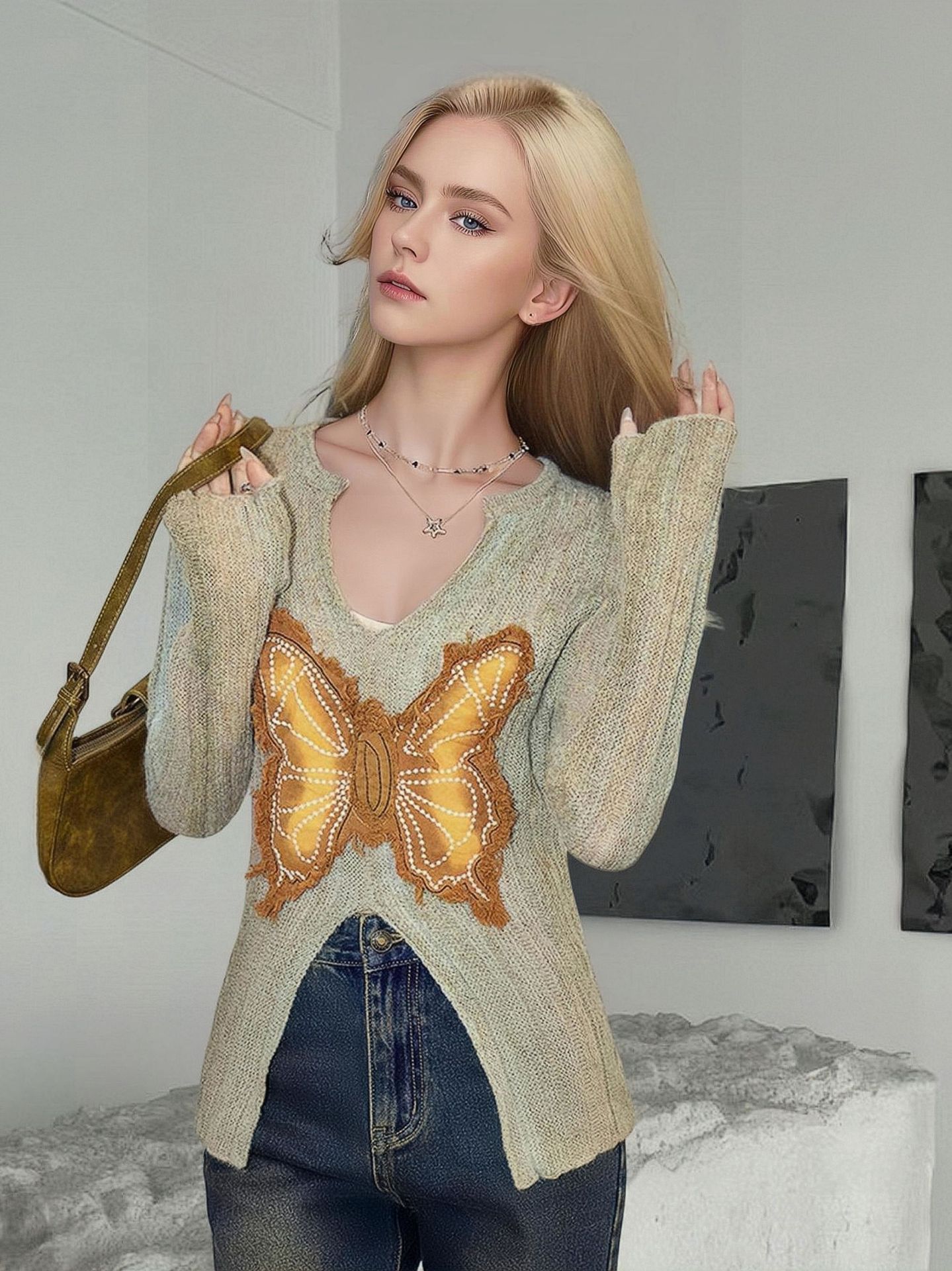 Y2K Butterfly Embroidered Knit Sweater