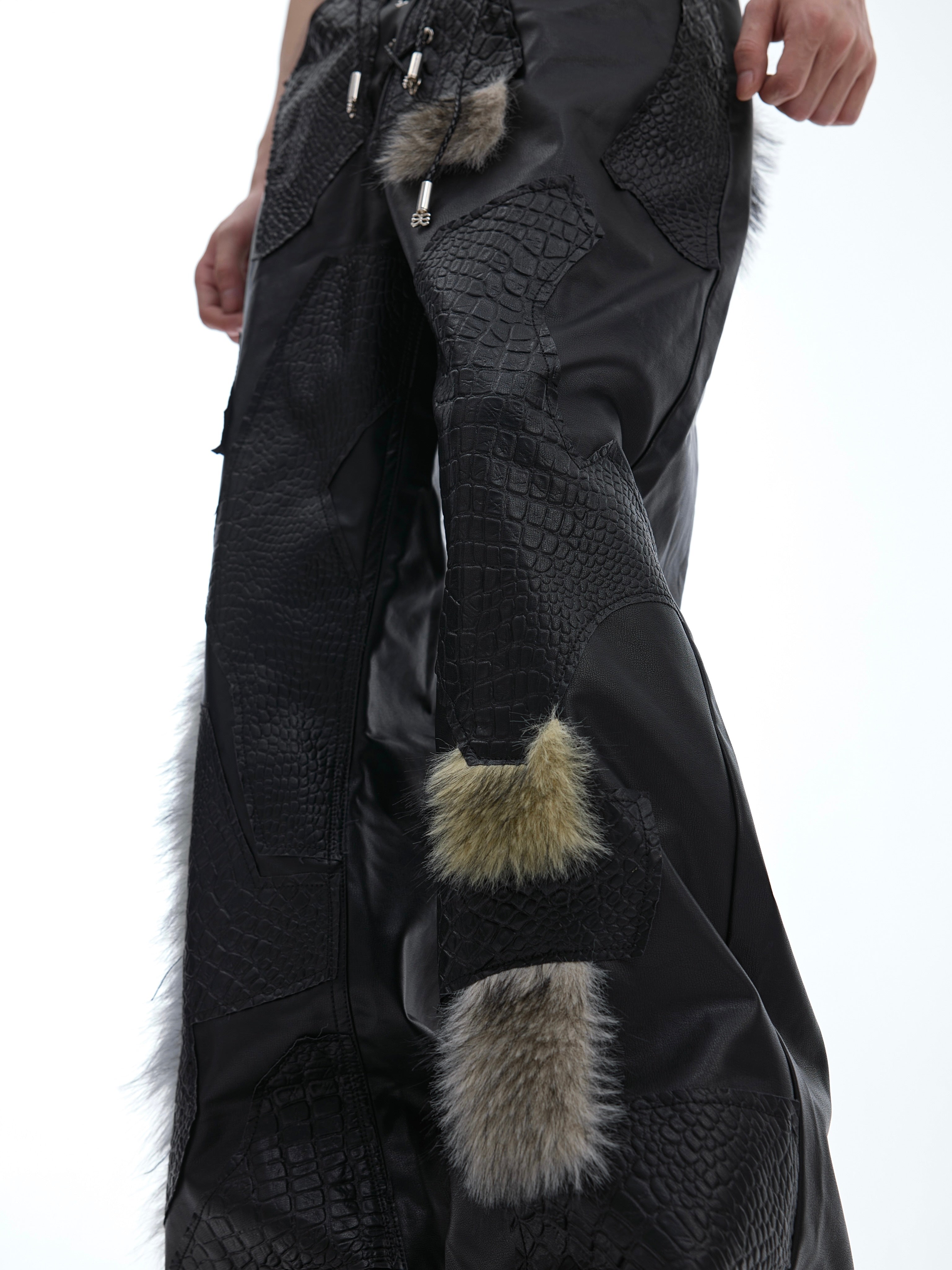 Y2K Rebel Fur-Detail Patchwork Pants