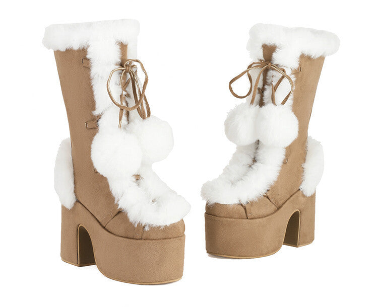 Tokyo Gyaru Furry Mid-Cut Boots