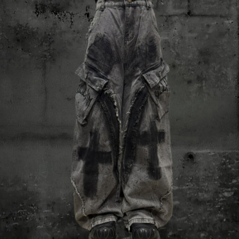 Gothic Cross Cargo Denim Jeans