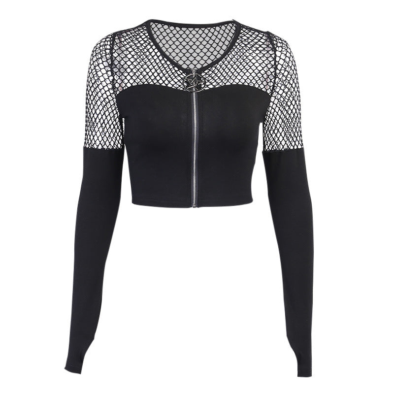 Alt-Girl Gothic Fishnet Patch Top