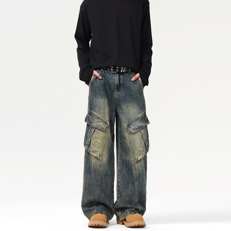 Utility Distressed Wide-Leg Denim