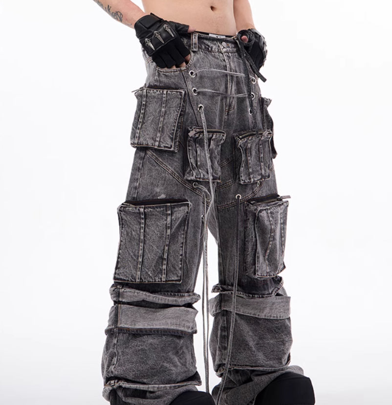 Steampunk Distressed Rope-Stitch Rebel Pants