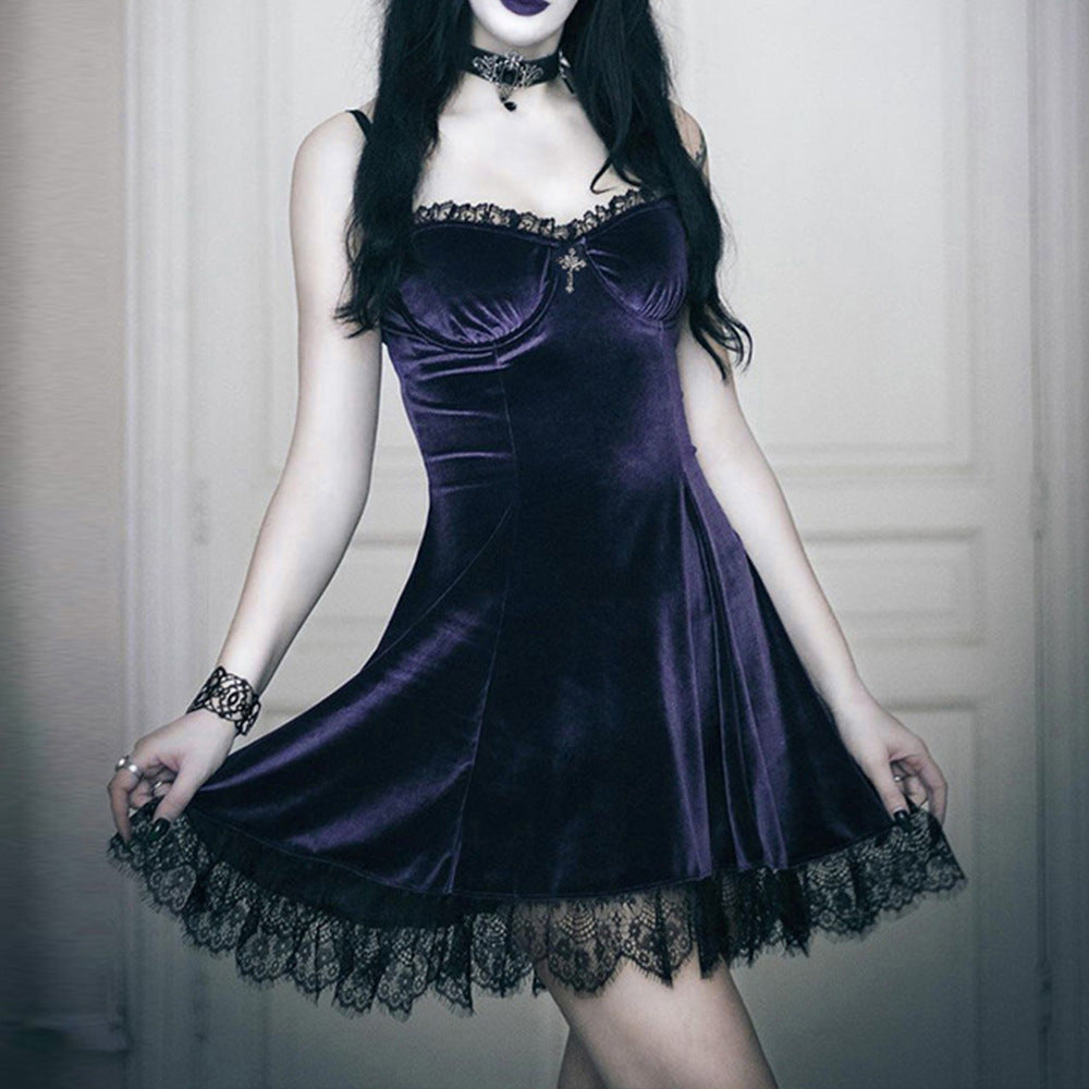 Gothic Enchantress Lace-Up Strappy Dress