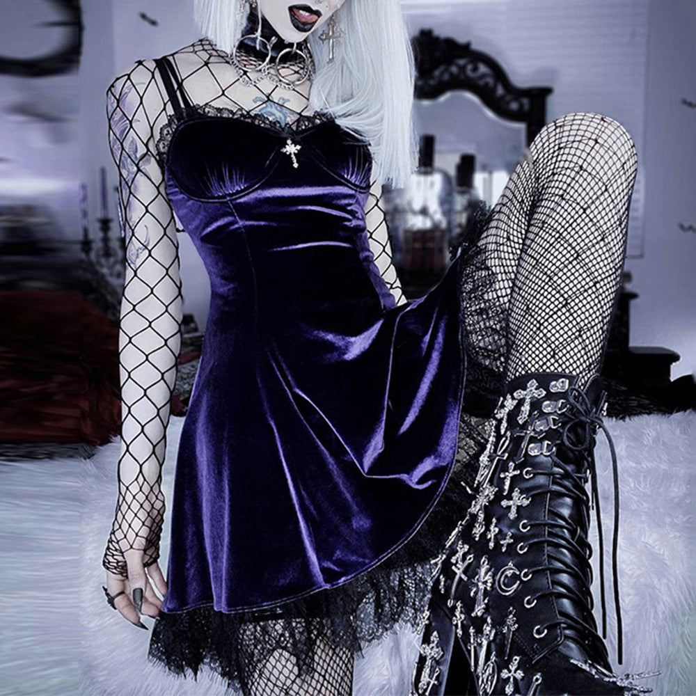 Gothic Enchantress Lace-Up Strappy Dress