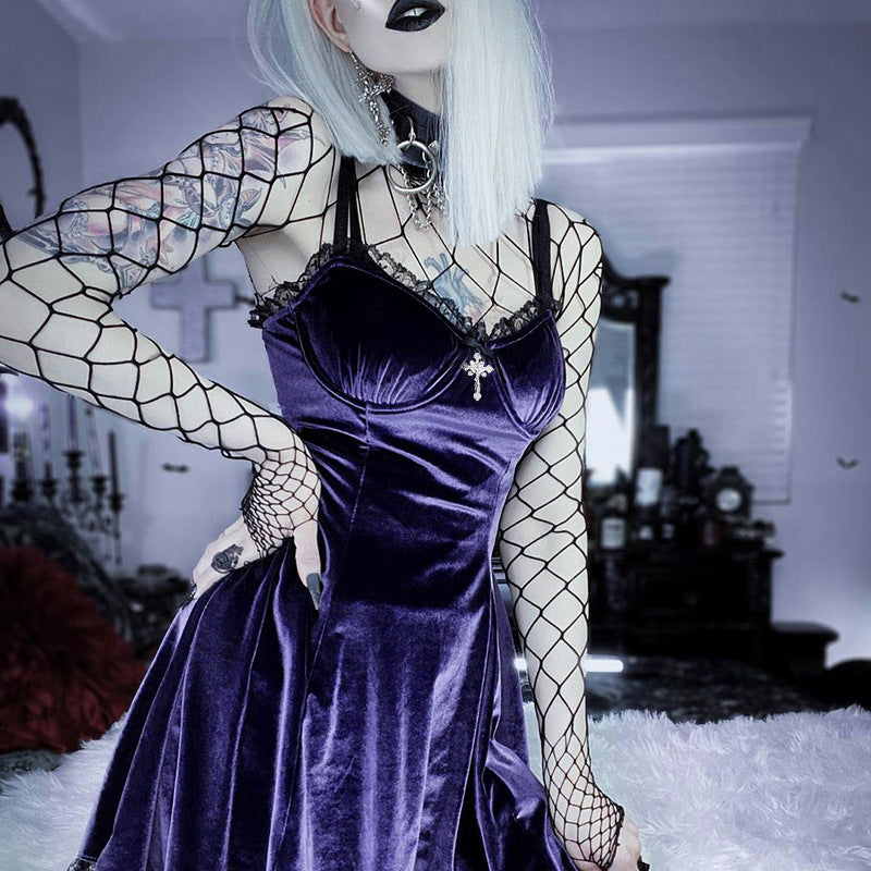 Gothic Enchantress Lace-Up Strappy Dress