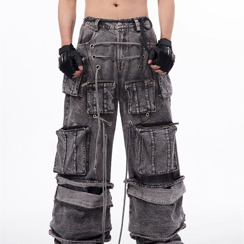 Steampunk Distressed Rope-Stitch Rebel Pants