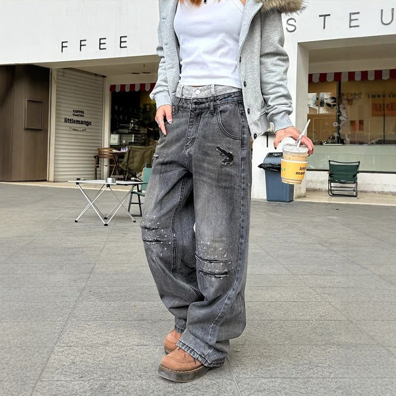 Grunge Washed Double-Waist Denim