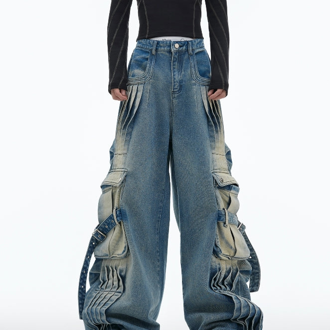 Vintage-Wash Structured Industrial Jeans