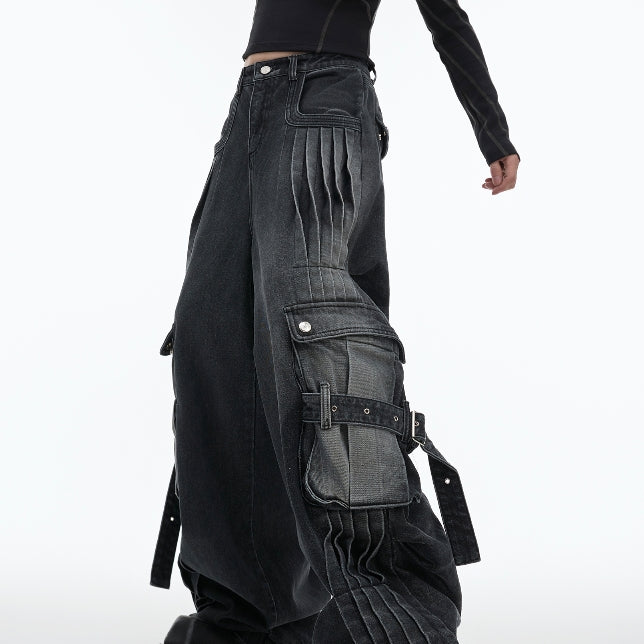 Vintage-Wash Structured Industrial Jeans