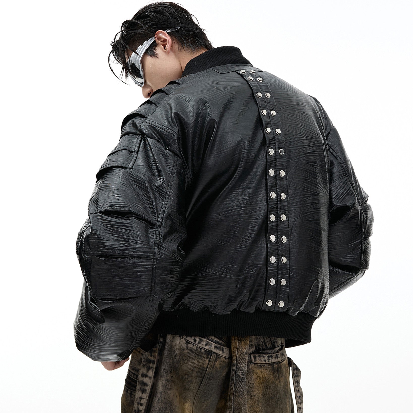 Thick Padded PU Leather Bomber Jacket