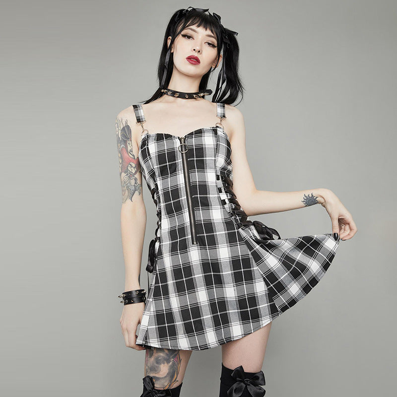 Brit-Girl Plaid Zip-Up Mini Dress