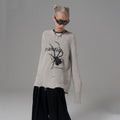 Women’s Destroyed Spider-Print Grunge Knit Sweater