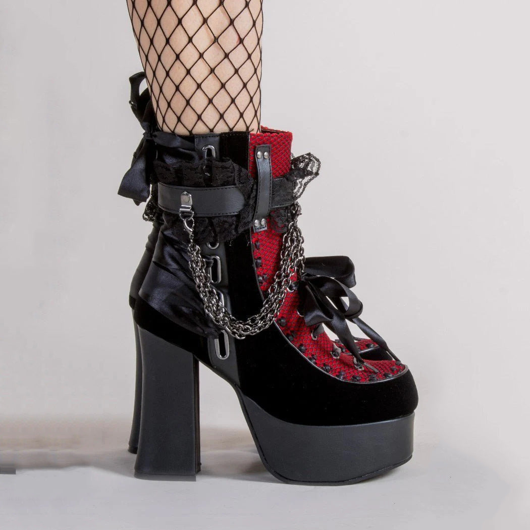 Gothic Retro Anime Lace and Chain Platform Boots