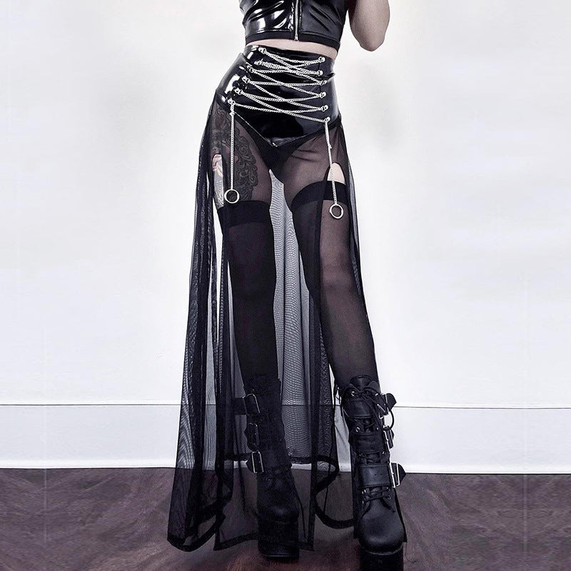 Goth Punk Sheer Gauze Strap Overlay Skirt