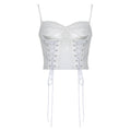 Romantic Lace-Up V-Neck Slim White Top