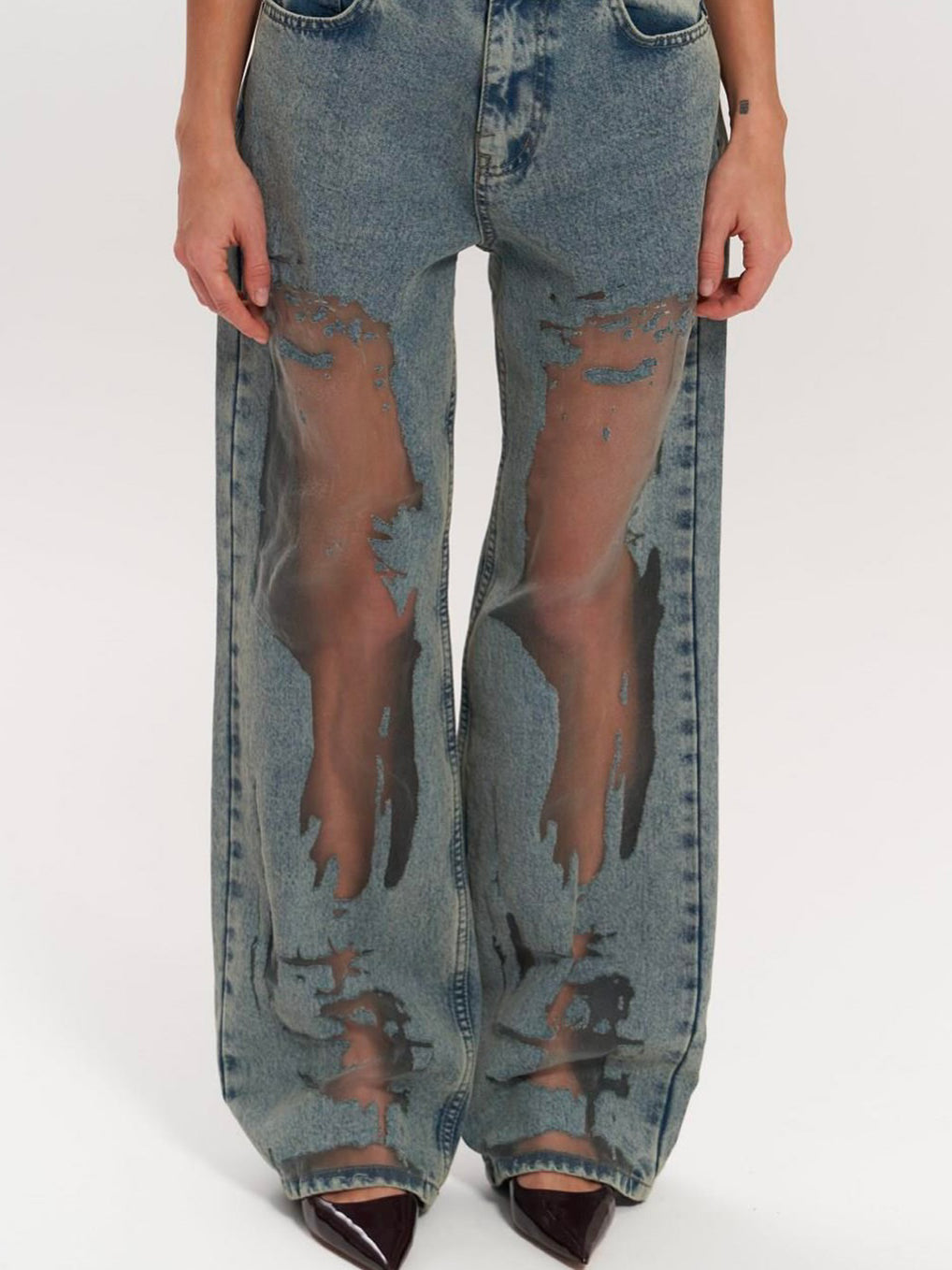 Y2K Hollow Mesh Vintage Wash Straight Jeans
