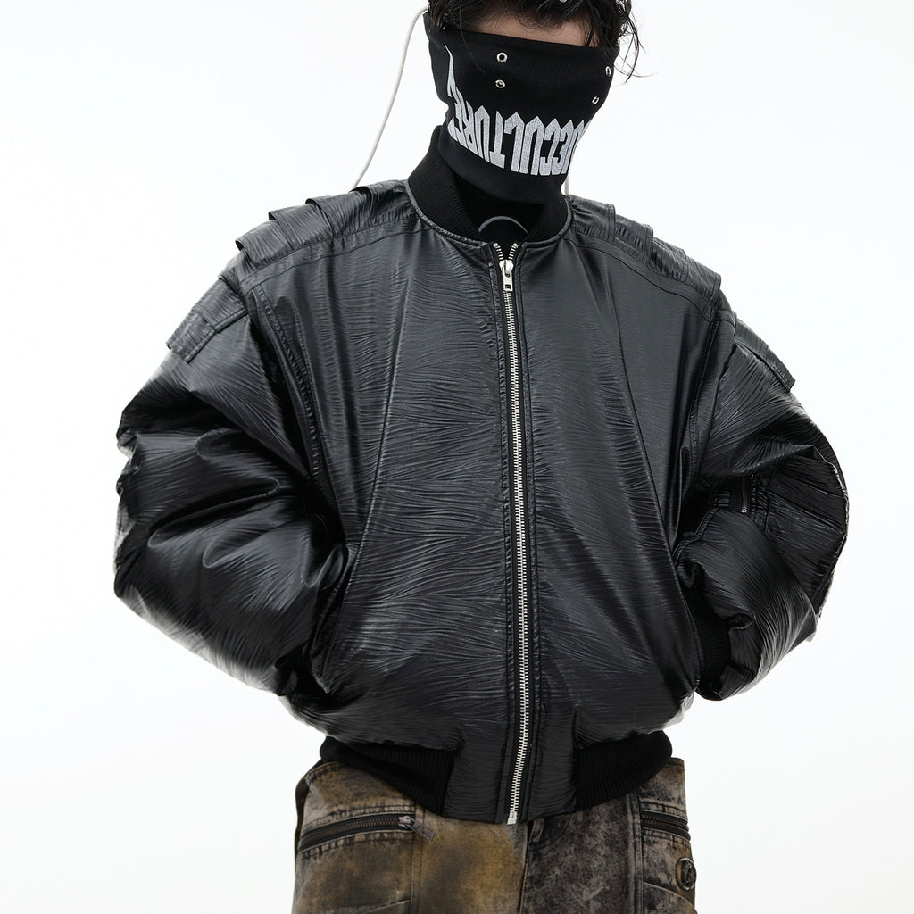 Thick Padded PU Leather Bomber Jacket