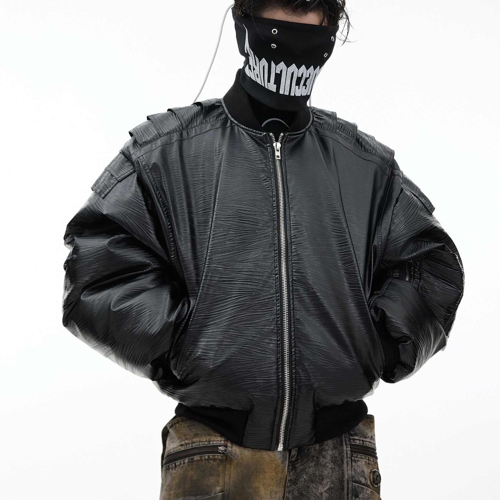 Thick Padded PU Leather Bomber Jacket