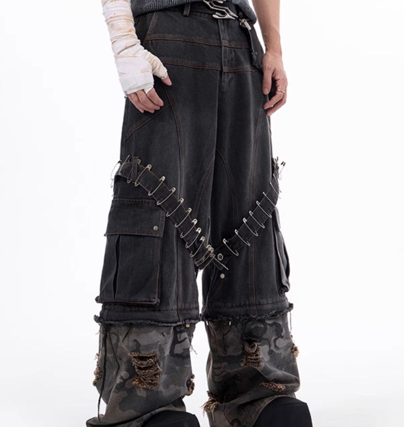 Apocalypse Layered Camo Patchwork Pin Jeans