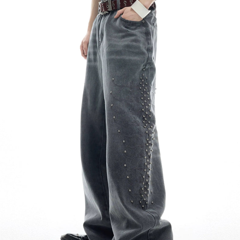 Western Spine Rivet Wide-Leg Jeans