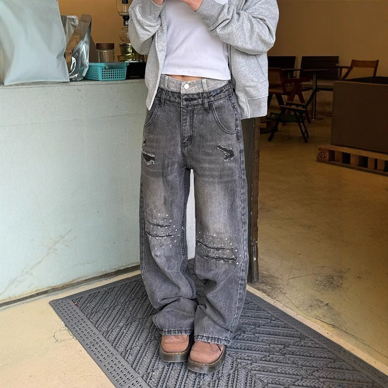 Grunge Washed Double-Waist Denim