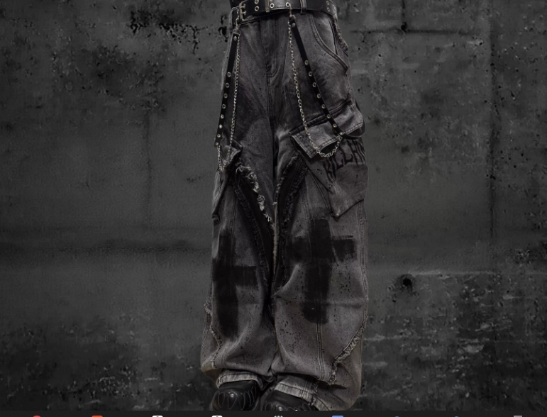 Gothic Cross Cargo Denim Jeans