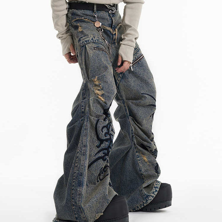 Y2K Ruched Extra-Long Wide-Leg Jeans