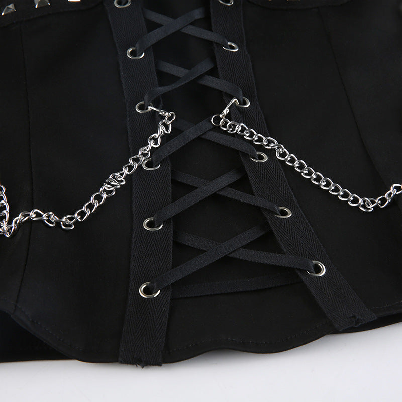 Metal Rivet Corset-Style Strap Top