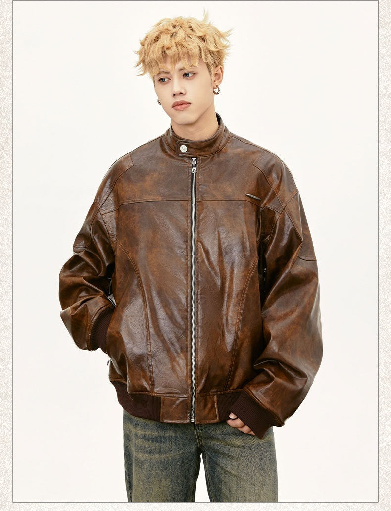 Vintage-Style Rivet PU Leather Coat