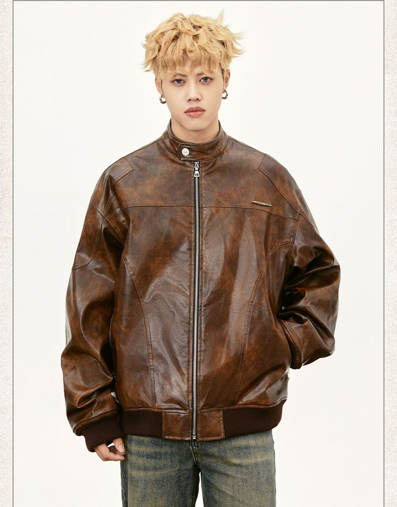 Vintage-Style Rivet PU Leather Coat