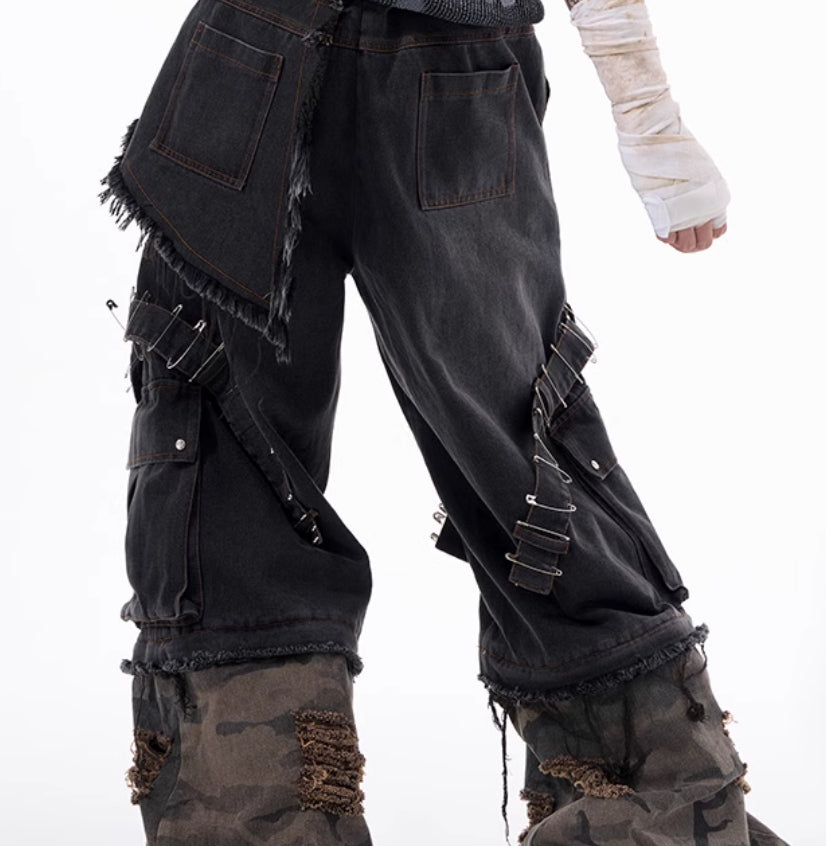 Apocalypse Layered Camo Patchwork Pin Jeans