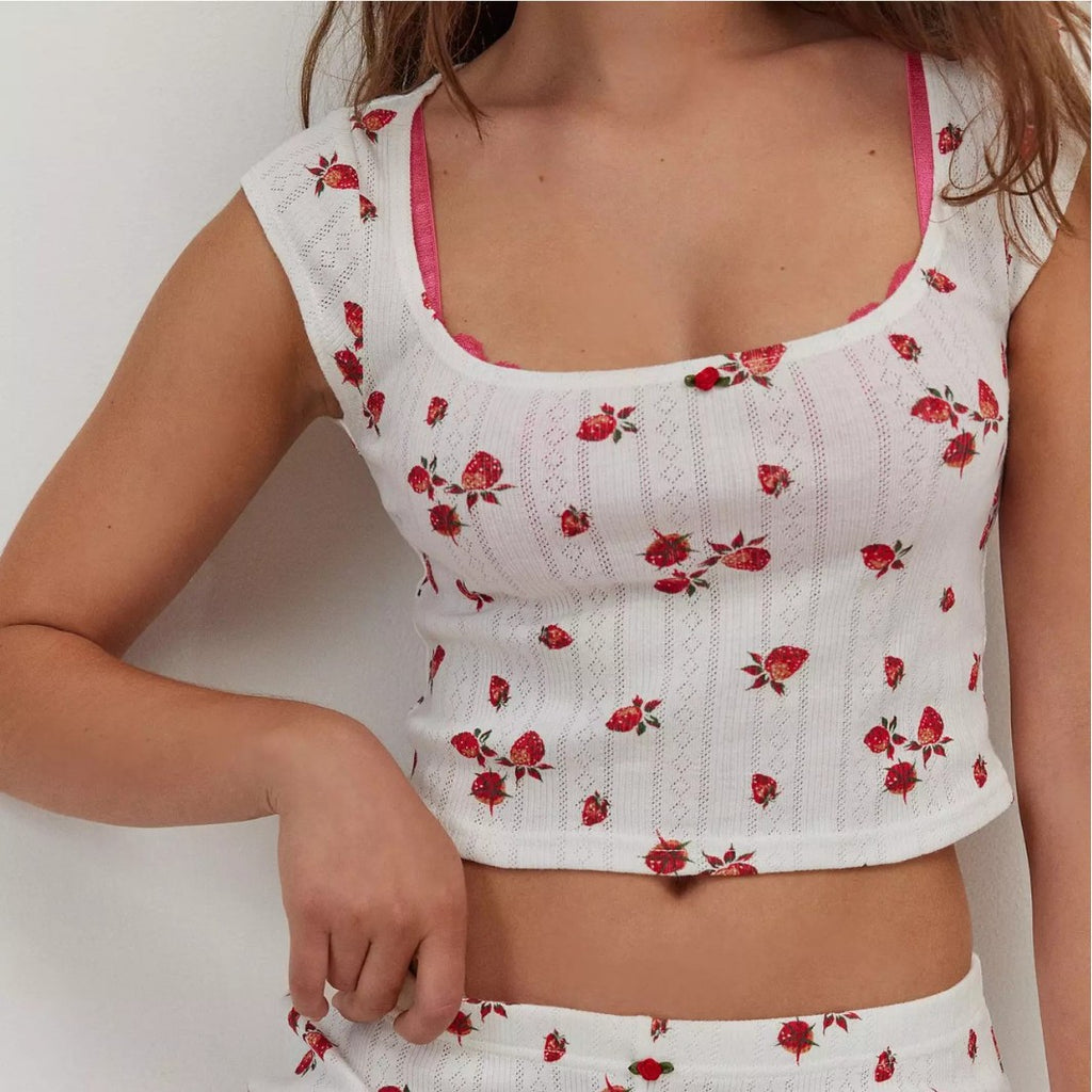 Babydoll Strawberry Knit Two-Piece Set