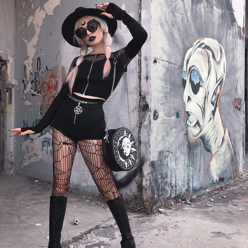 Alt-Girl Gothic Fishnet Patch Top