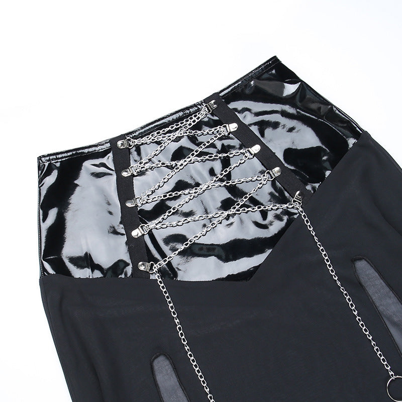Goth Punk Sheer Gauze Strap Overlay Skirt