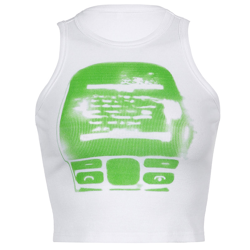 Vintage Threaded Graphic Print Ribbed Top