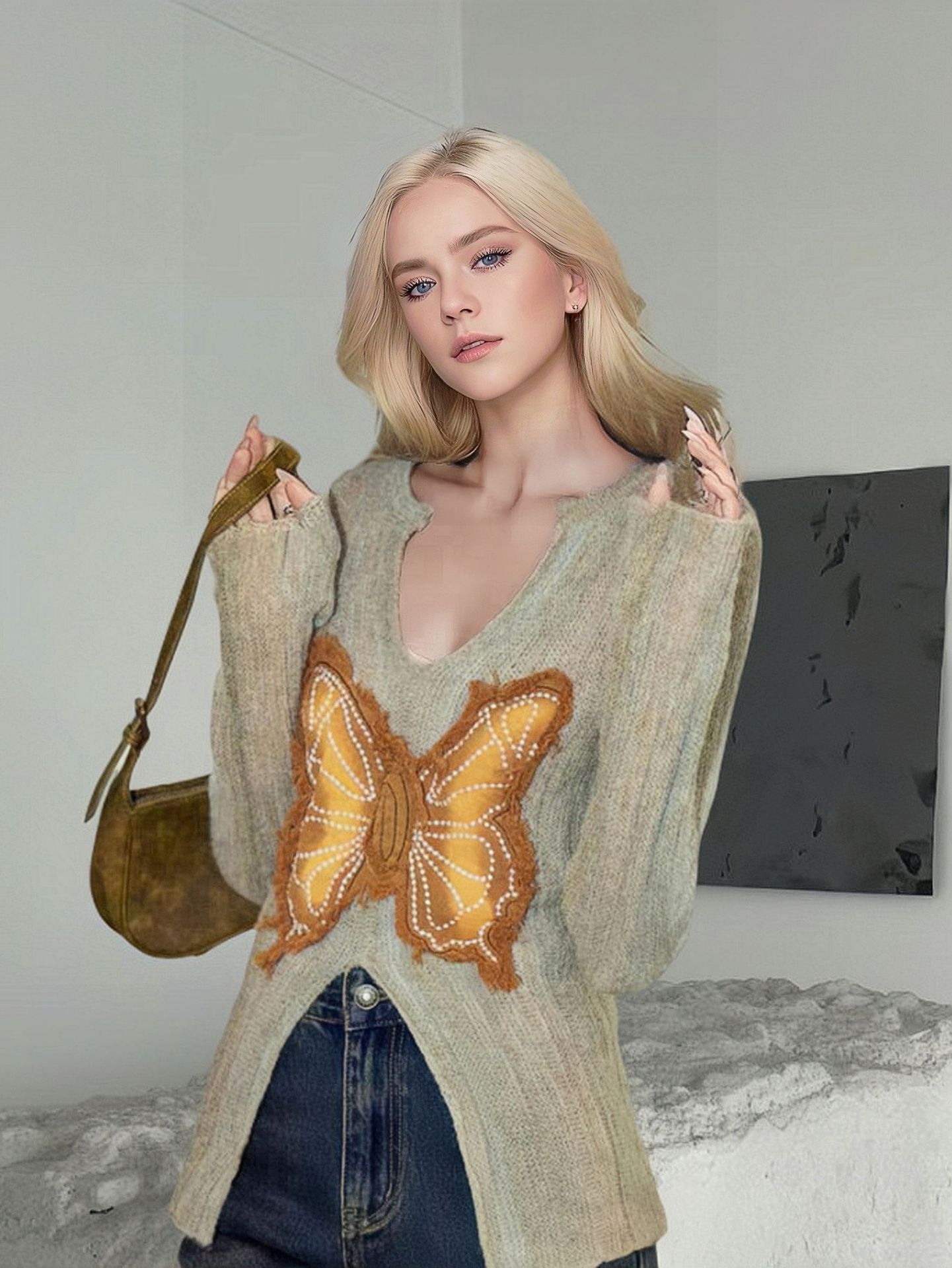 Y2K Butterfly Embroidered Knit Sweater