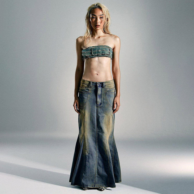 Y2K Grunge Washed Statement Skirt