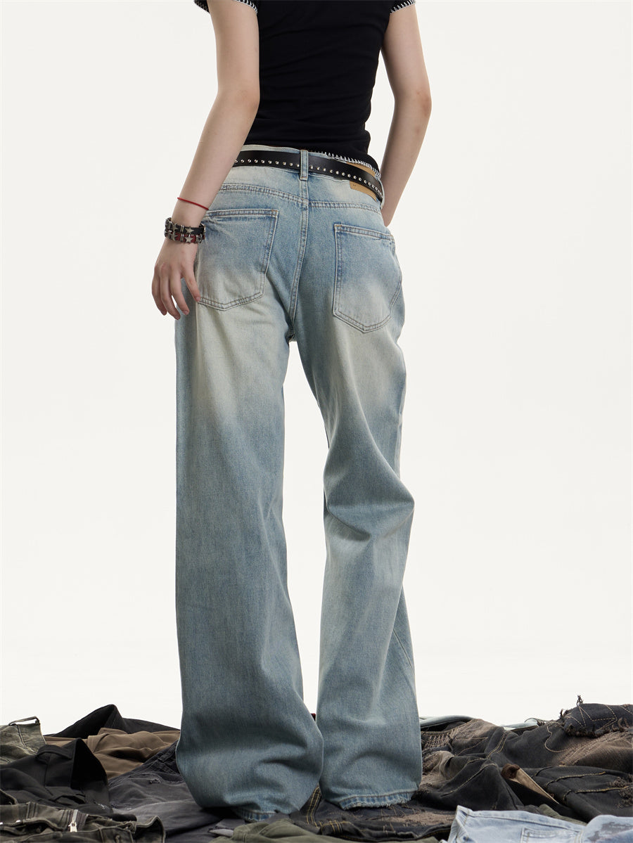 Retro Washed Baggy Whiskered Light Jeans