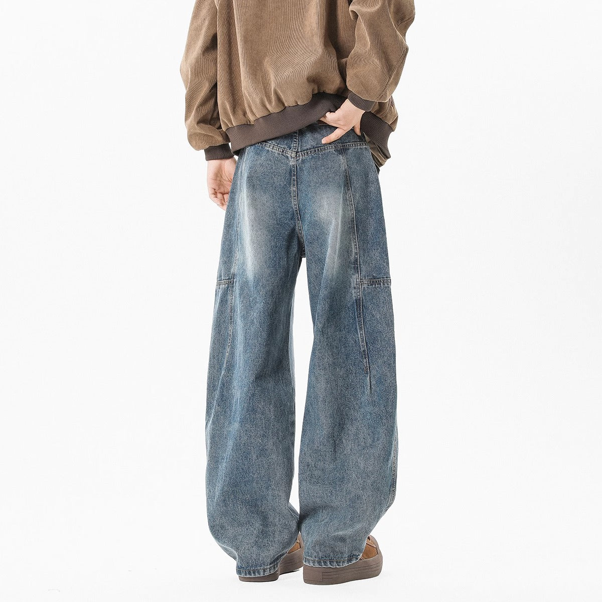 Vintage Washed Loose Barrel Denim Jeans