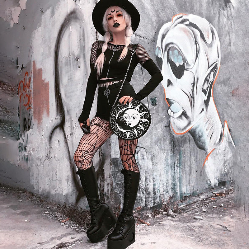 Alt-Girl Gothic Fishnet Patch Top