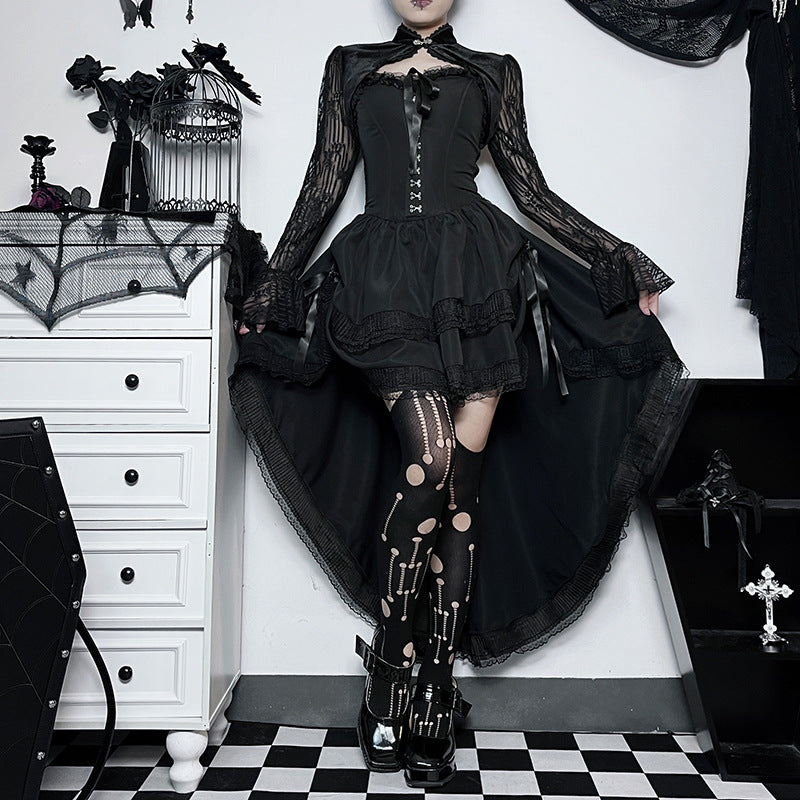 Dark Elegance Strapless Gothic High-Low Hem Skirt