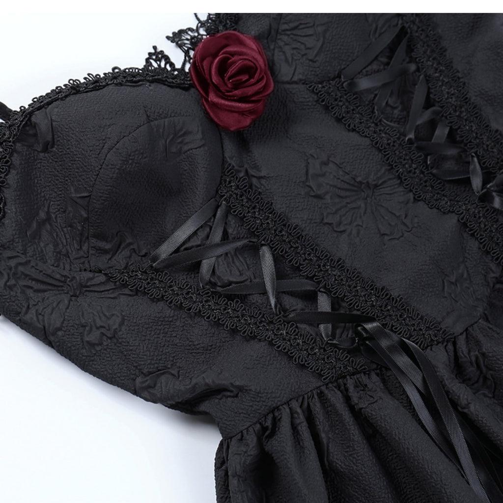 Vampire Rose Jacquard Gothic Slip Dress