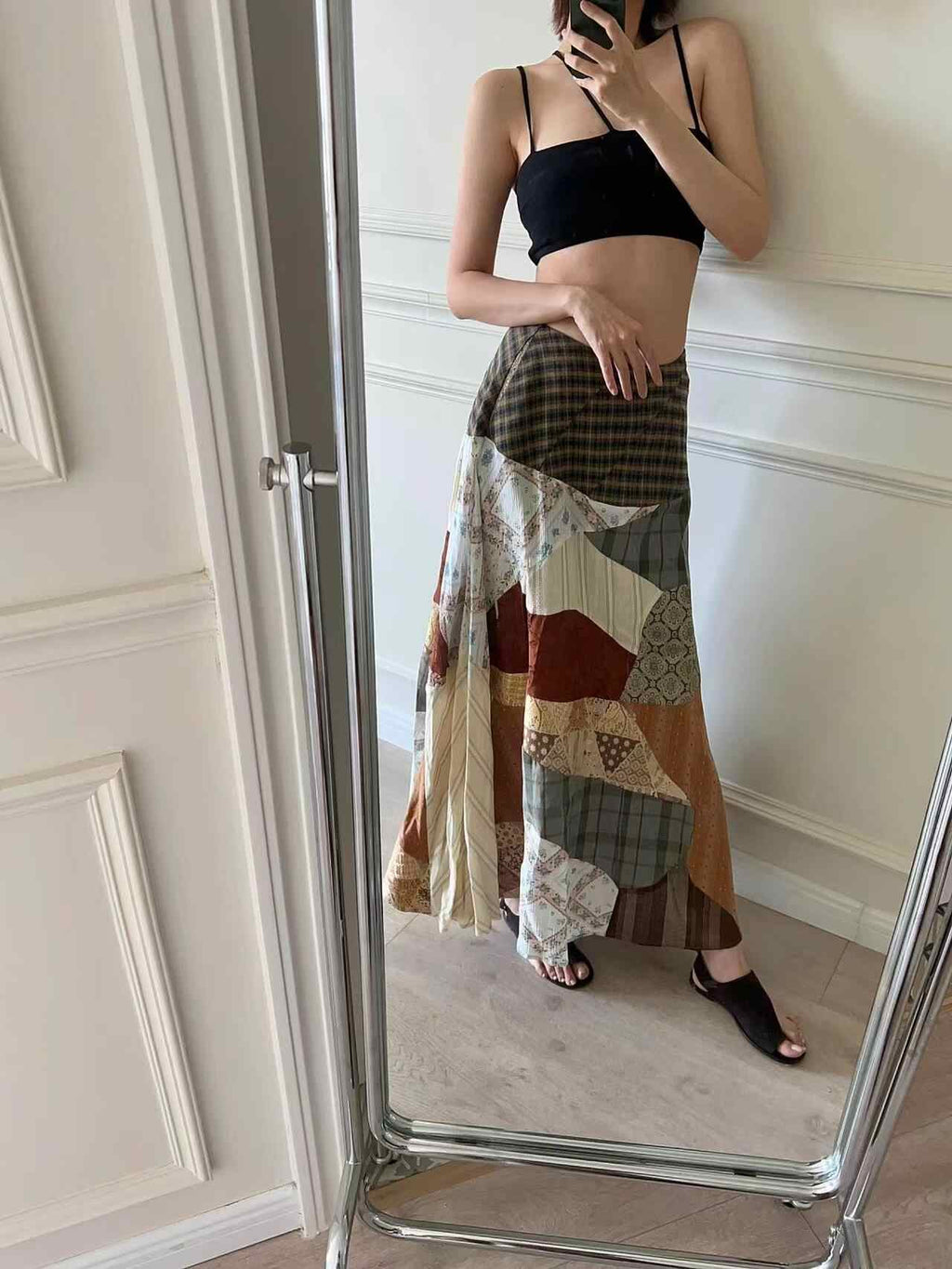 Urban Patchwork Artistic Stitch Long Skirt