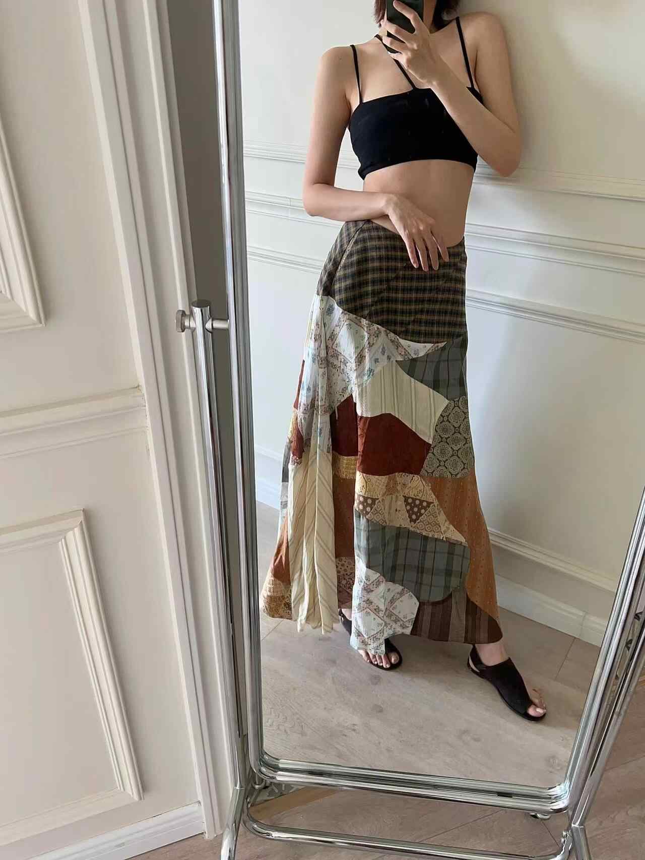 Urban Patchwork Artistic Stitch Long Skirt