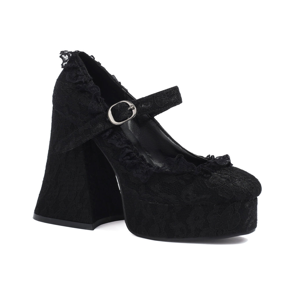 Obsidian Lace-Up Buckle Platform Heels