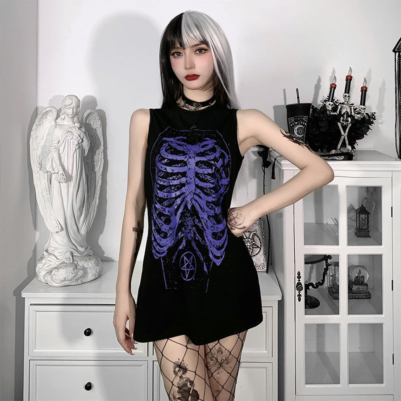 Dark Skeletal Graphic Sleeveless Top