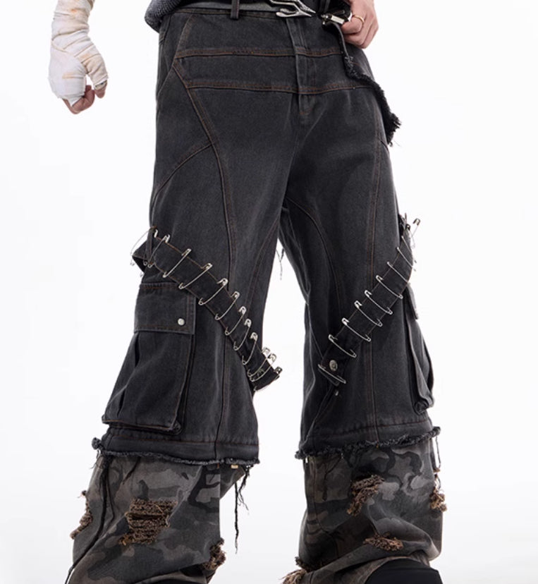 Apocalypse Layered Camo Patchwork Pin Jeans
